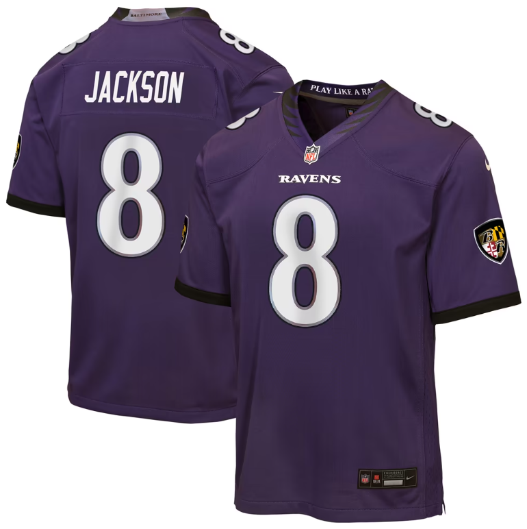 Baltimore Ravens Nike Youth #8 Lamar Jackson Game Jersey- New Orchid Purple