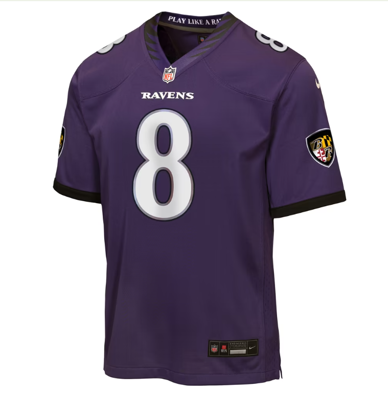Baltimore Ravens Nike Youth #8 Lamar Jackson Game Jersey- New Orchid Purple