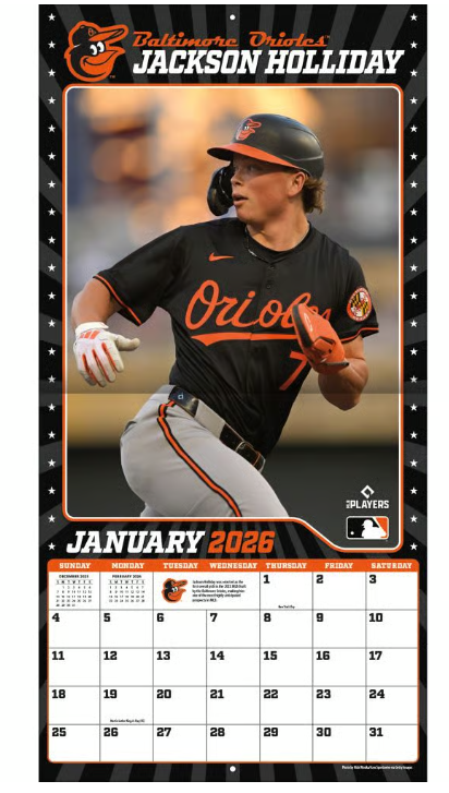 MLB Baltimore Orioles Jackson Holliday 2026 Wall Calendar