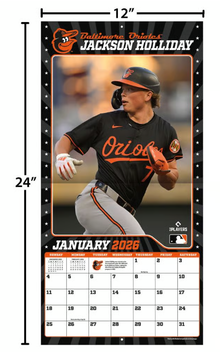 MLB Baltimore Orioles Jackson Holliday 2026 Wall Calendar