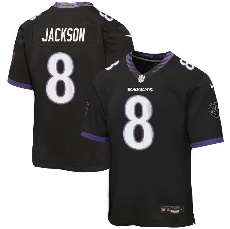 Baltimore Ravens Nike Youth #8 Lamar Jackson Game Jersey- Darkness Black