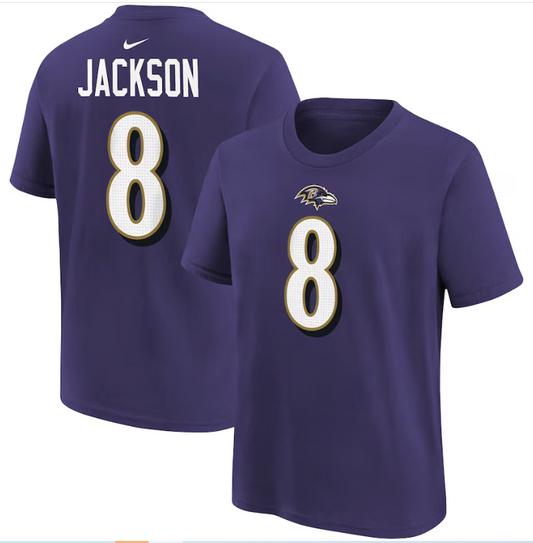 Baltimore Ravens Nike Lamar Jackson #8 Youth Fuse Player T-Shirt Purple