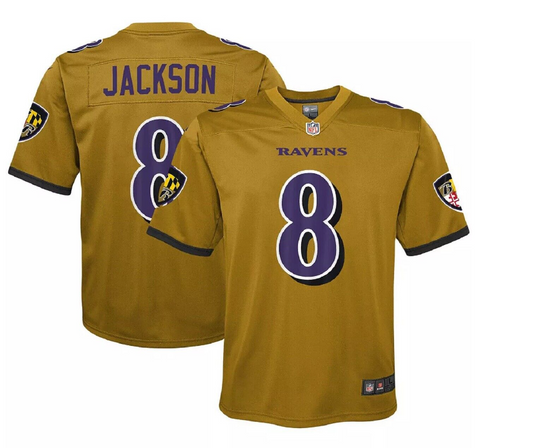 Baltimore Ravens #8 Lamar Jackson Nike Youth Game Inverted Jersey - Gold