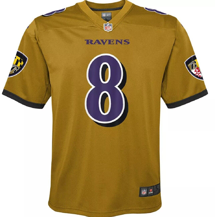 Baltimore Ravens #8 Lamar Jackson Nike Youth Game Inverted Jersey - Gold