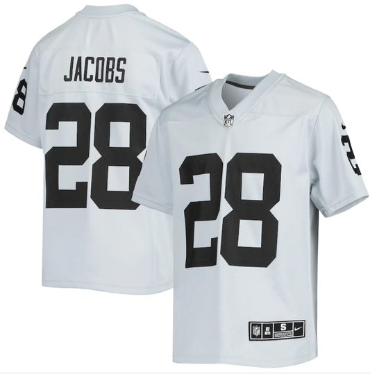 Las Vegas Raiders Inverted #28 Josh Jacobs Youth Jersey - Silver
