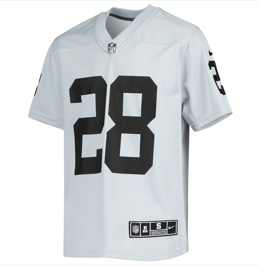 Las Vegas Raiders Inverted #28 Josh Jacobs Youth Jersey - Silver
