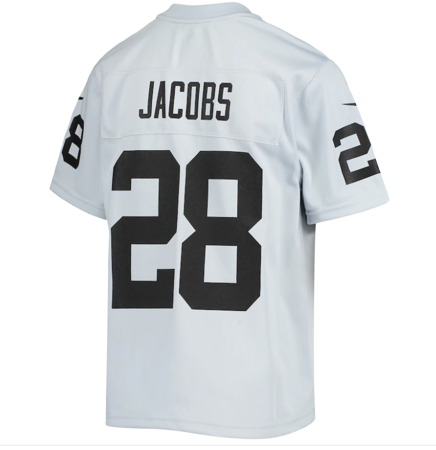 Las Vegas Raiders Inverted #28 Josh Jacobs Youth Jersey - Silver