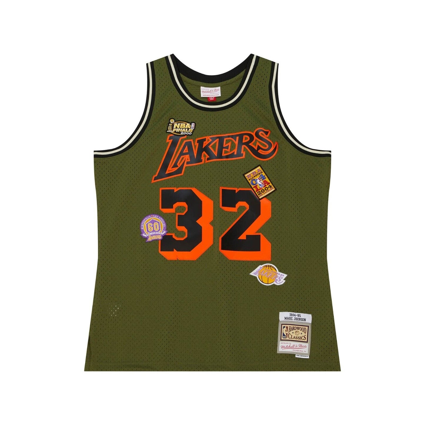 Los Angeles Lakers Mitchell & Ness #32 Magic Johnson Olive Flight 1984-85 Hardwood Classics Swingman Jersey