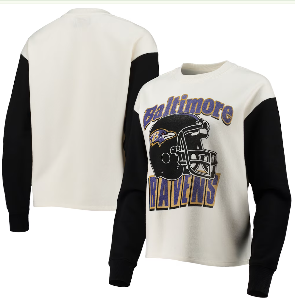 Baltimore Ravens Junk Food White/Black Contrast Sleeve Pullover Sweatshirt