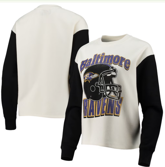 Baltimore Ravens Junk Food White/Black Contrast Sleeve Pullover Sweatshirt