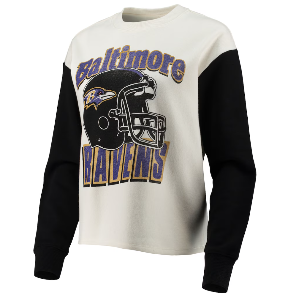 Baltimore Ravens Junk Food White/Black Contrast Sleeve Pullover Sweatshirt