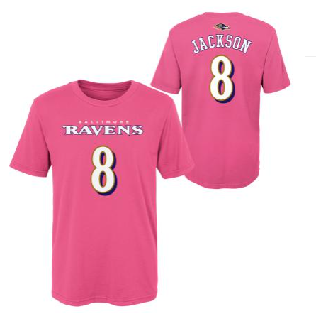 Baltimore Ravens Lamar Jackson #8 Pre-School Kids Pink Player T-Shirt