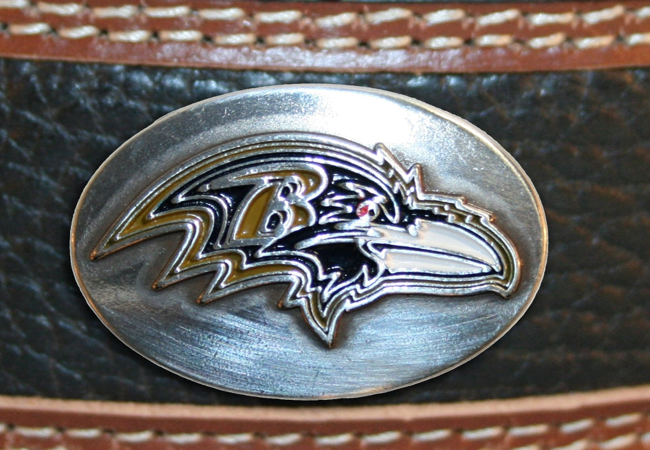 Baltimore Ravens Black/Brown Two Tone Leather Belt W/Conchos