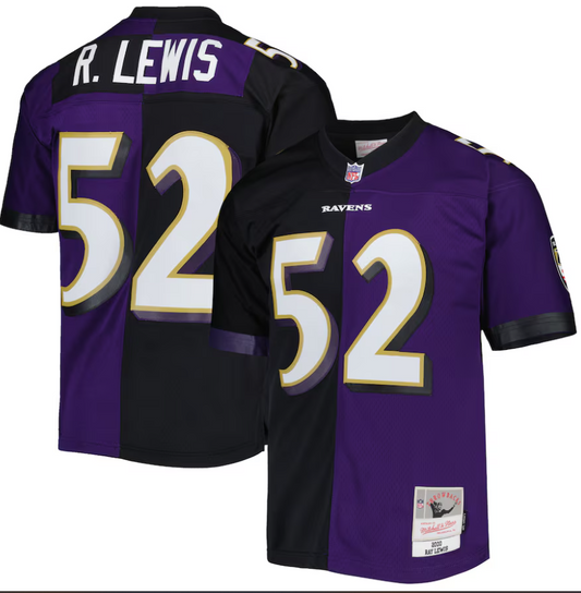 Baltimore Ravens Mitchell & Ness  #52 Ray Lewis Purple/Black 2000 Split Legacy Replica Jersey