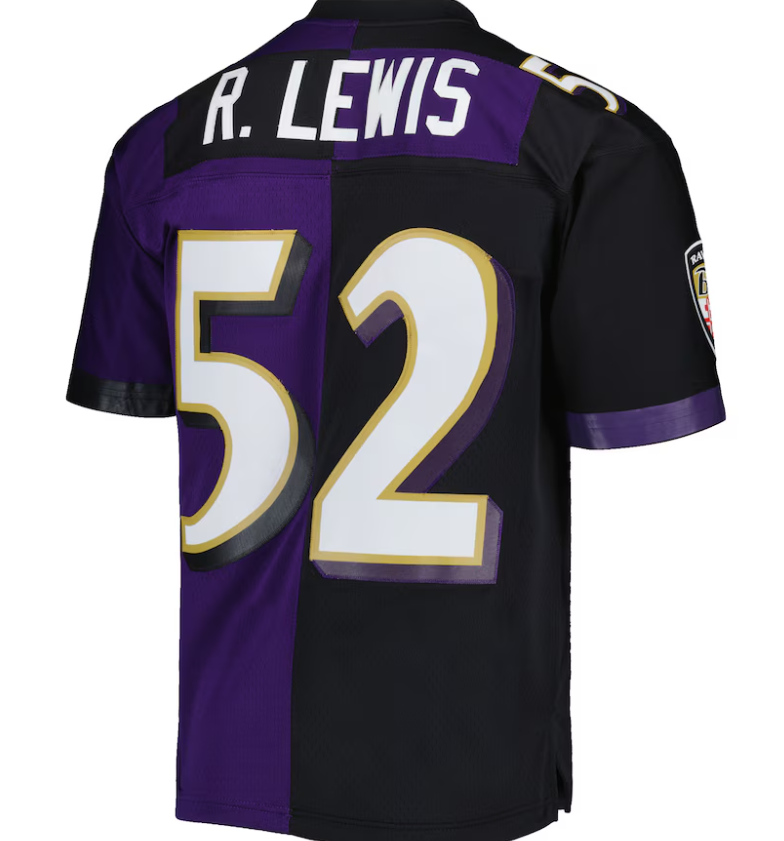 Baltimore Ravens Mitchell & Ness  #52 Ray Lewis Purple/Black 2000 Split Legacy Replica Jersey