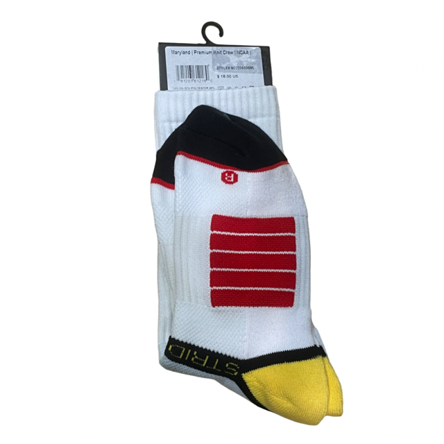 University of Maryland Strideline Terrapins Logo Crew Socks-White