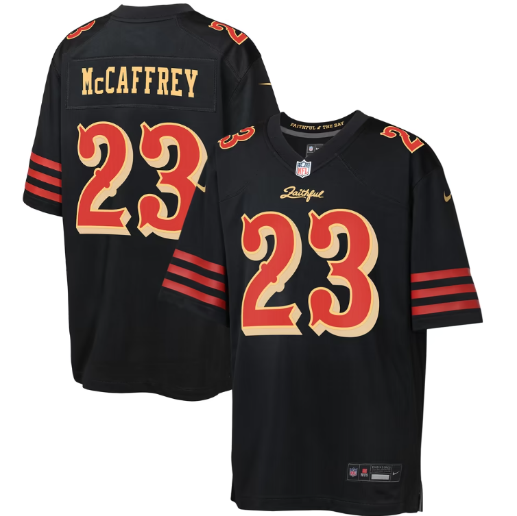 San Francisco 49ers Nike #23 Christian McCaffrey Youth 2025 Rivalries Collection Game Jersey