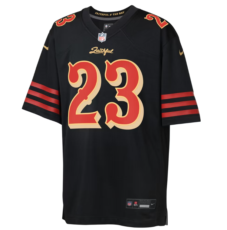 San Francisco 49ers Nike #23 Christian McCaffrey Youth 2025 Rivalries Collection Game Jersey