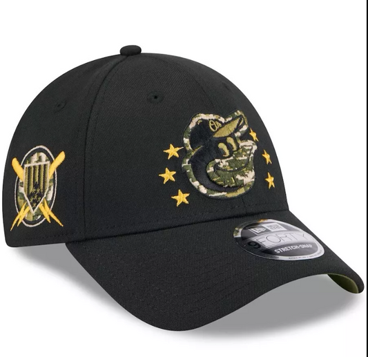 Baltimore Orioles New Era Black 2024 Armed Forces Day 9FORTY Stretch Snapback Hat