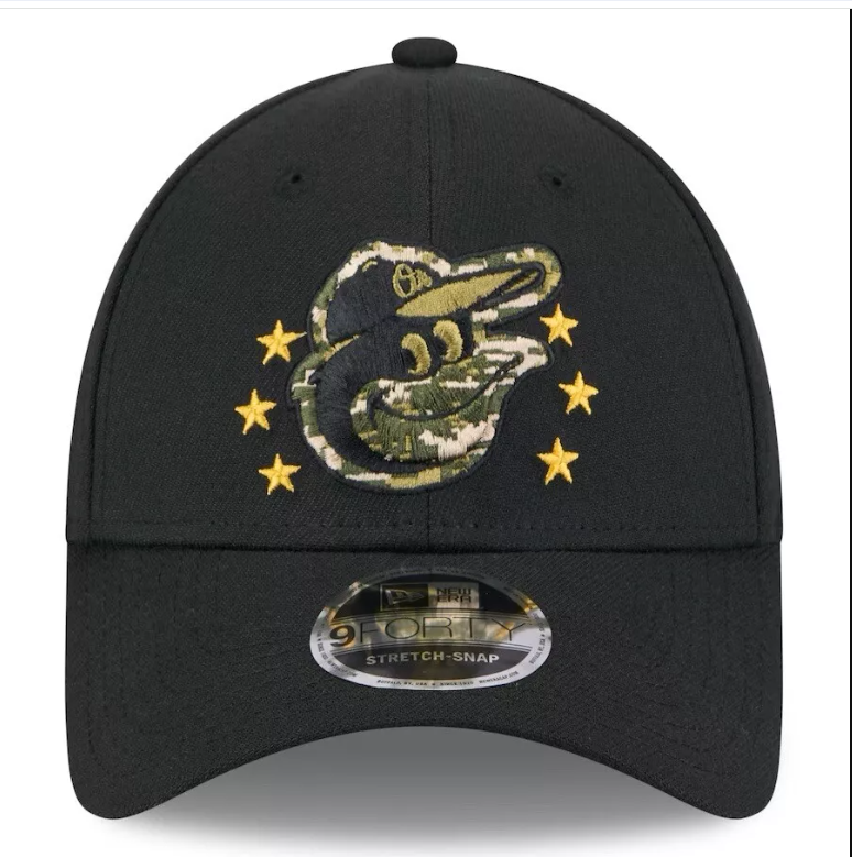 Baltimore Orioles New Era Black 2024 Armed Forces Day 9FORTY Stretch Snapback Hat