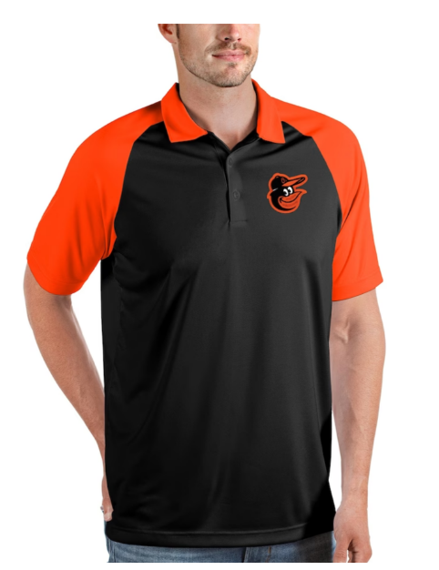 Baltimore Orioles Antigua Nova Golf Polo Shirt - Black/Orange
