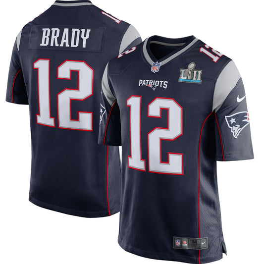 New England Patriots Super Bowl LII #12 Tom Brady Youth Jersey - Blue