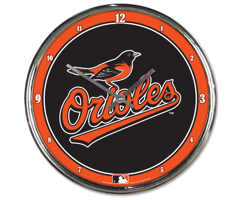 Orioles Round Chrome Wall Clock