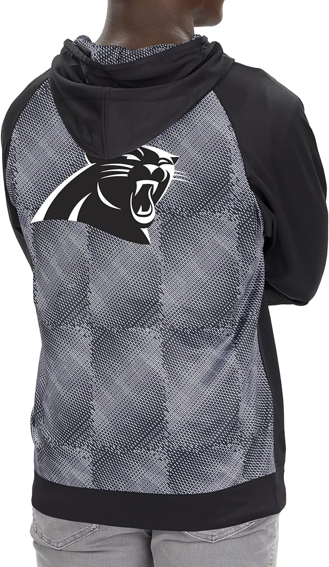 Carolina Panthers  Zubaz Black &  White Viper Liner Full Zip Hoodie