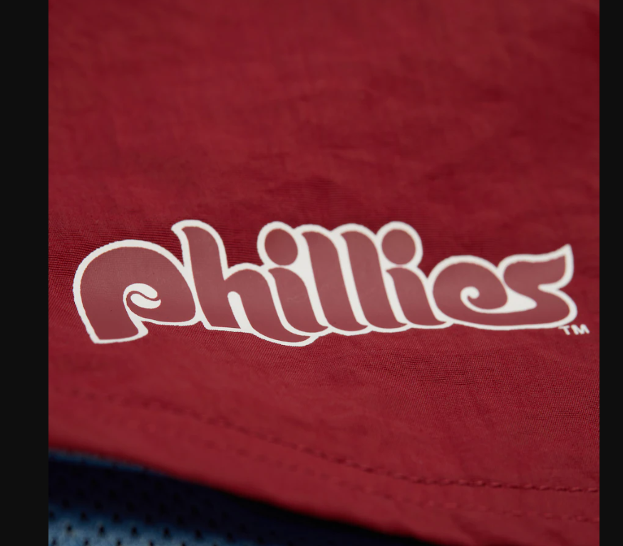 Philadelphia Phillie Mitchell & Ness Vintage Woven Shorts- Burgandy/Blue