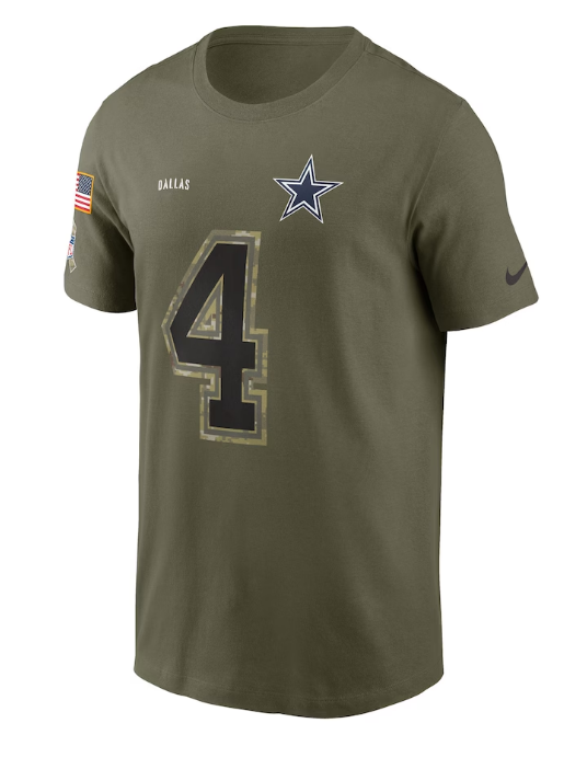 Dallas Cowboys Nike Salute to Service #4 Prescott Player T-Shirt- Olive
