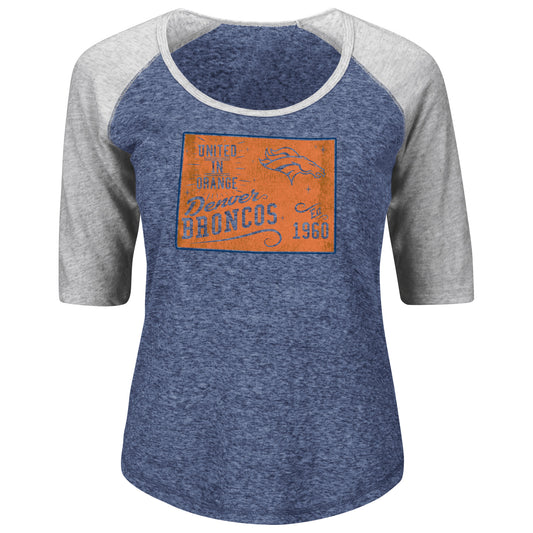 Denver Broncos Pride Rules Womens 3/4 Sleeve T-Shirt - Blue / Gray
