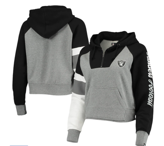 Las Vegas Raiders New Era Womens Color Block Crop Raglan Hoodie - Black / Gray