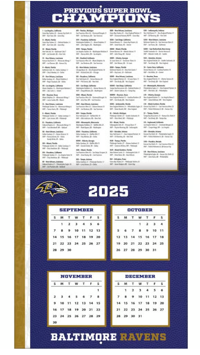 NFL Baltimore Ravens 2026 Wall Calendar