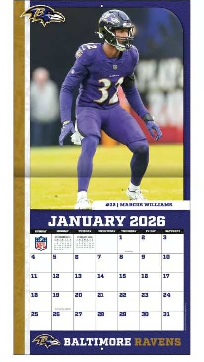 NFL Baltimore Ravens 2026 Wall Calendar