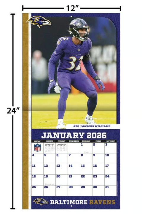 NFL Baltimore Ravens 2026 Wall Calendar