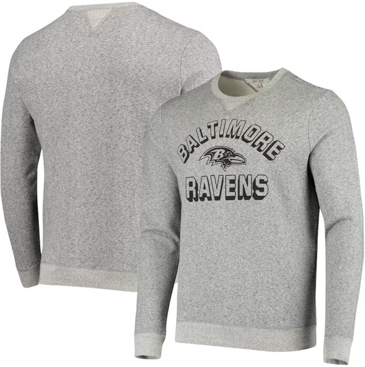 Baltimore Ravens Marled Men's Junk Food Heathered Charcoal Pullover Sweatshirt