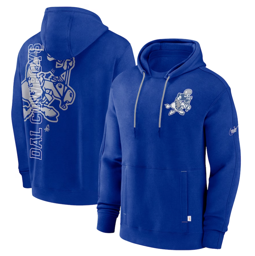Dallas Cowboys Nike Throwback Rewind Layered Logo Statement Pullover Hoodie - Royal