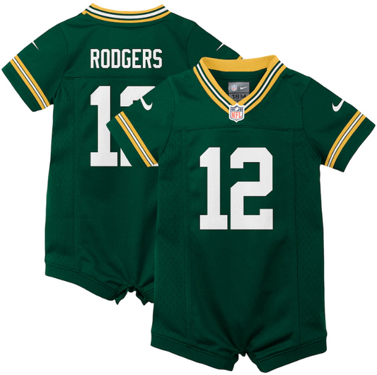 Green Bay Packers Nike #12 Aaron Rodgers Infant Jersey Romper - Green