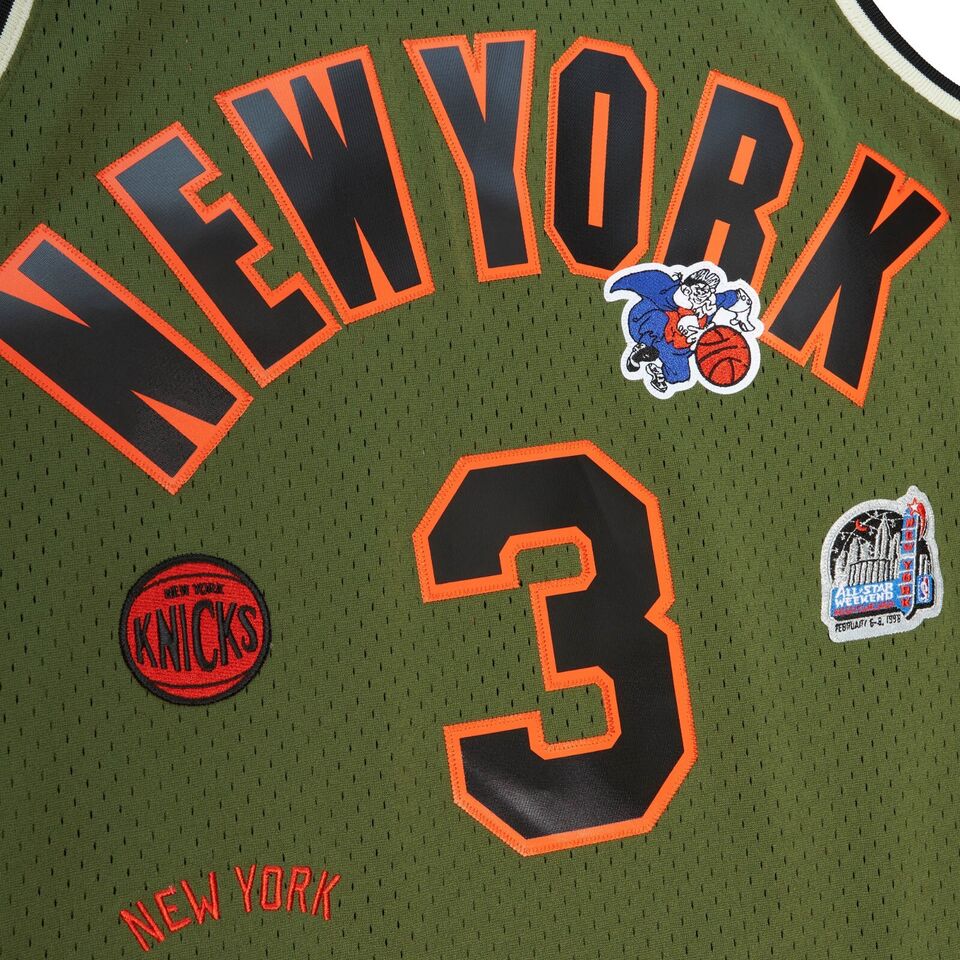 New York Knicks Mitchell & Ness #3 John Starks Olive Flight 1996-97 Hardwood Classics Swingman Jersey