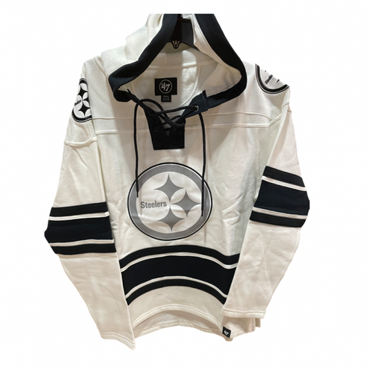 Pittsburgh Steelers '47 Brand White Wash Superior Lacer Hoodie