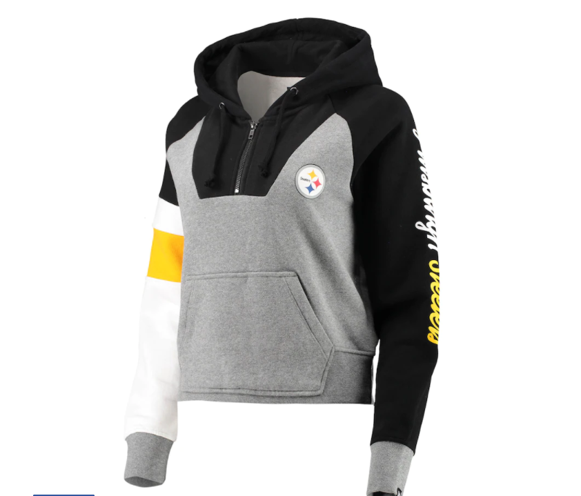 Pittsburgh Steelers New Era Womens Color Block Crop Raglan Hoodie - Black / Gray