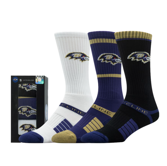 Baltimore Ravens Strideline  Unisex Premium 3-Pack Knit Crew Socks Set