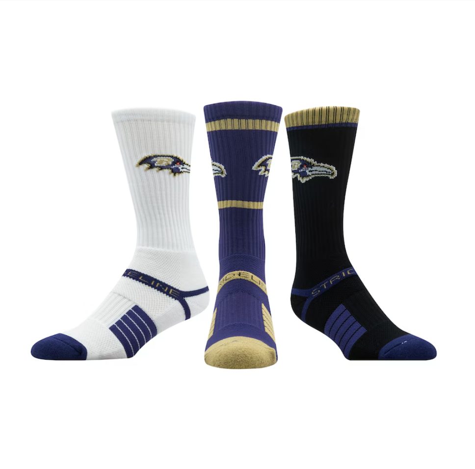 Baltimore Ravens Strideline  Unisex Premium 3-Pack Knit Crew Socks Set