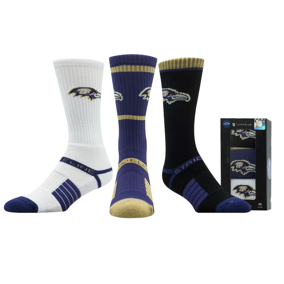 Baltimore Ravens Strideline  Unisex Premium 3-Pack Knit Crew Socks Set