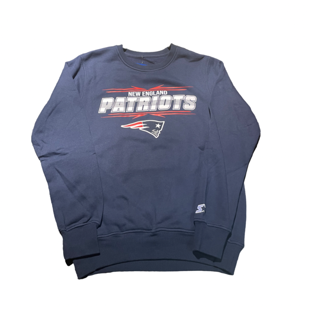 New England Patriots Starter Sunday Drives Crew Neck Sweatshirt- Navy