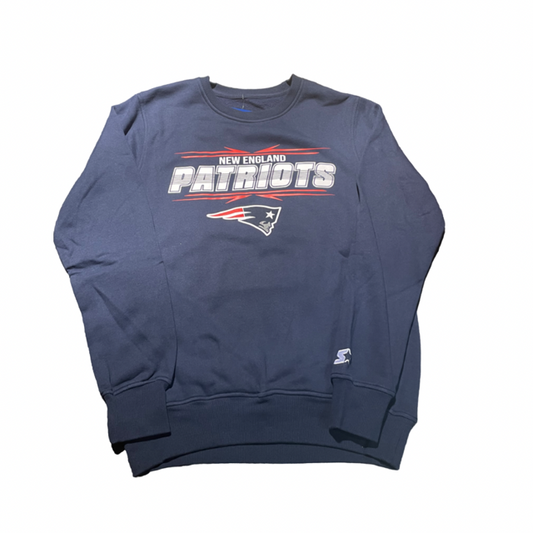 New England Patriots Starter Sunday Drives Crew Neck Sweatshirt- Navy