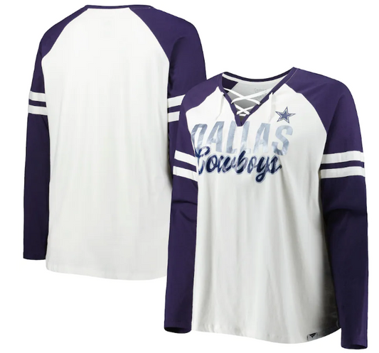 Dallas Cowboys Women's Navy/White True to Form Long Sleeve Lace Up Shirt