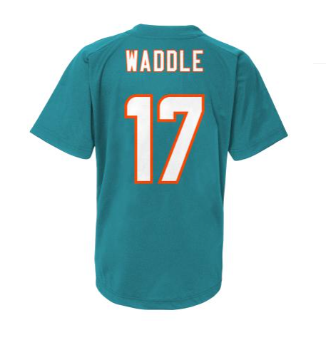 Miami Dolphins # 17 Jaylen Waddle Youth Perfomance T-Shirt - Aqua