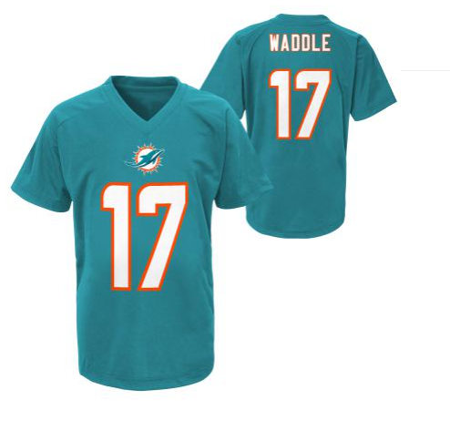 Miami Dolphins # 17 Jaylen Waddle Youth Perfomance T-Shirt - Aqua