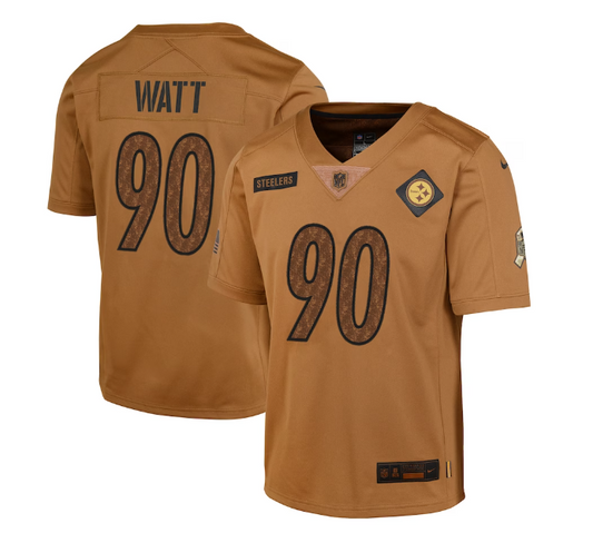 Pittsburgh Steelers Nike Youth #90 T.J. Watt Salute to Service Jersey - Brown